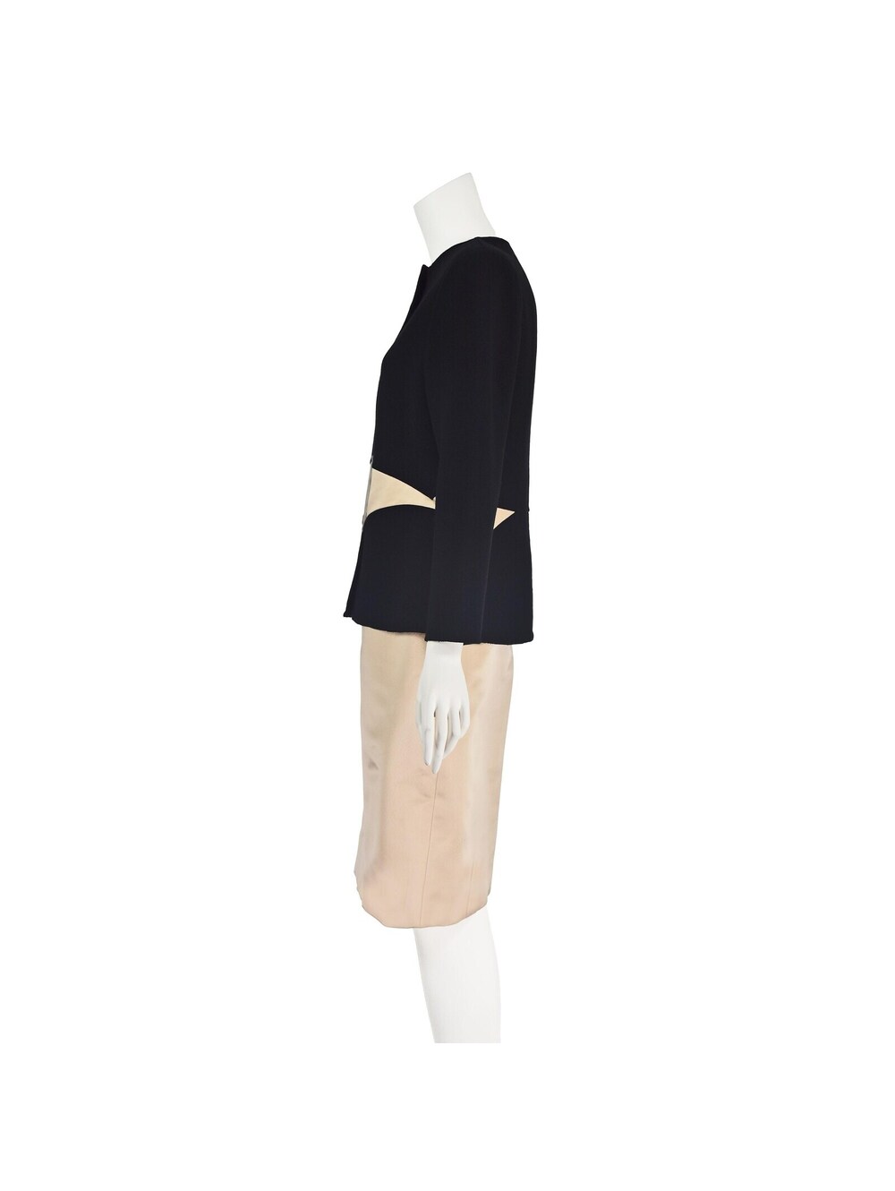 GEOFFREY BEENE Vintage Black Wool Jacket & Champagne Silk Skirt Suit, SZ10/12 - Picture 4 of 10